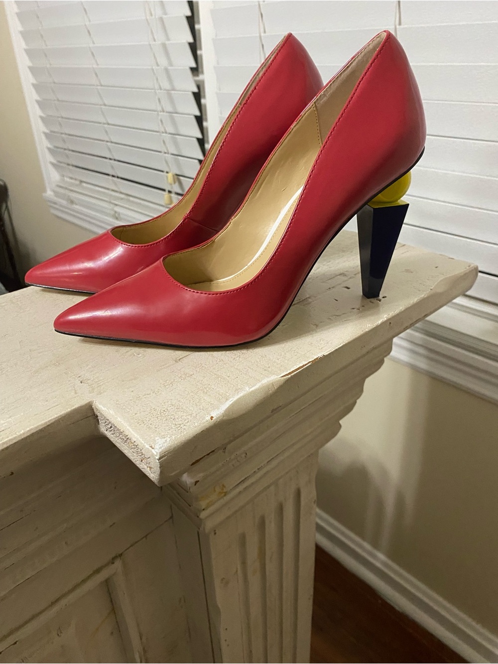 Katy Perry Collections Red Pointed Toe Pumps with Geometric Colorblock Heel